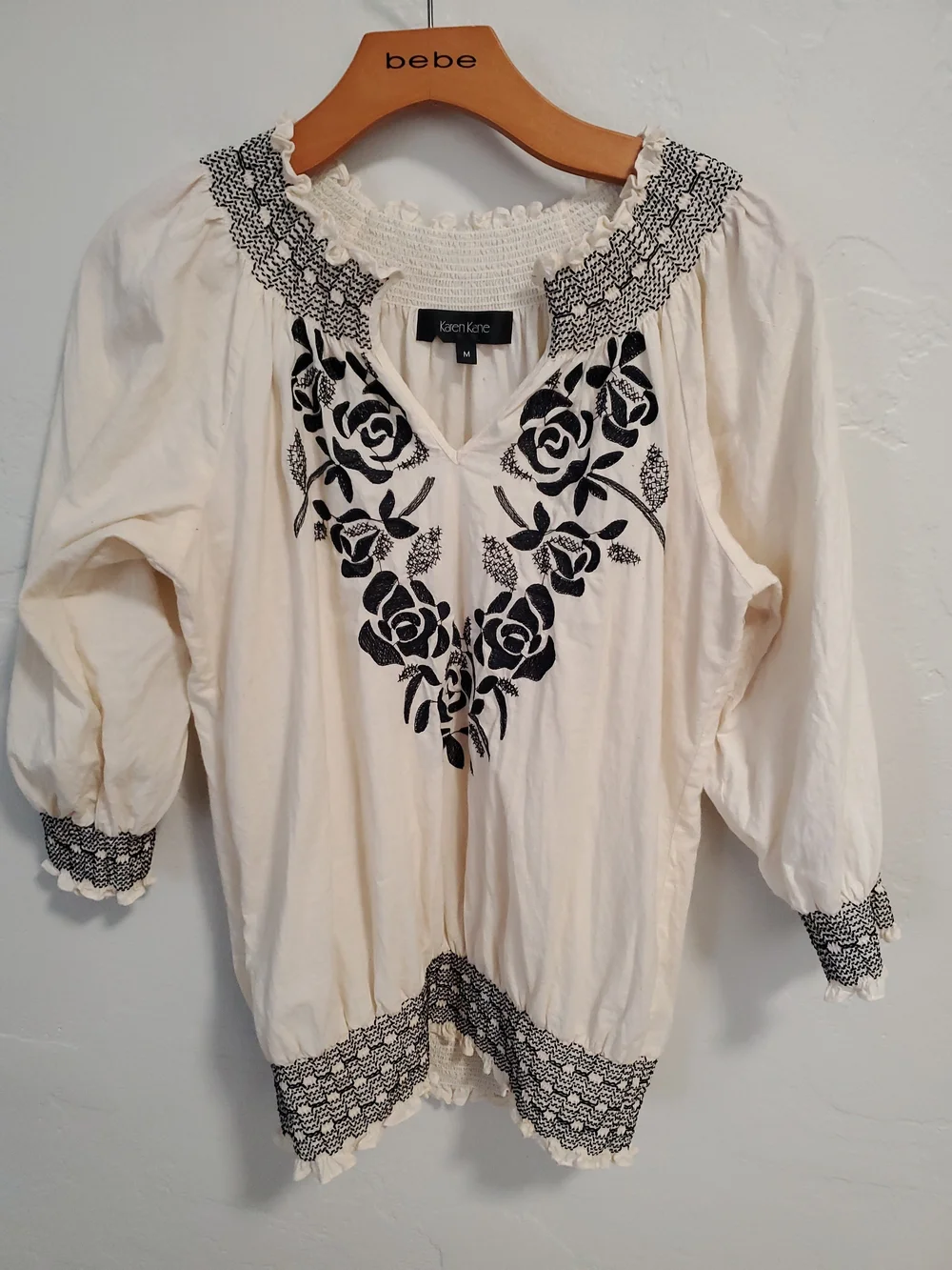 Karen Kane Cream Tunic with Black Floral Embroidery